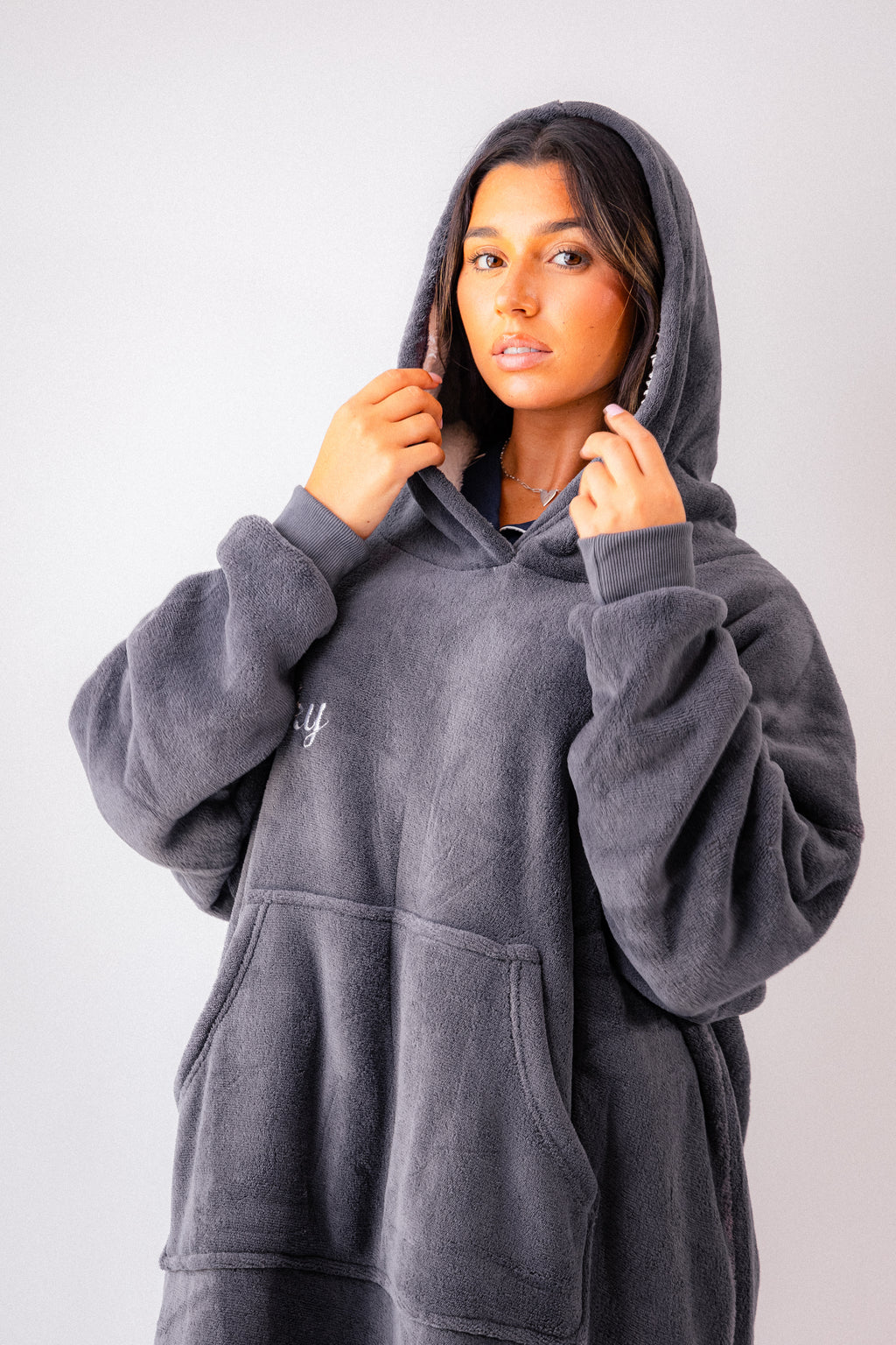 Ladies luxury bonded longline oversized personalised hoody