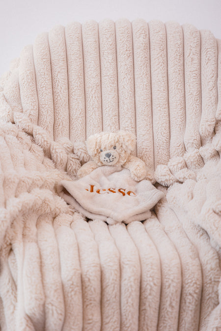 baby personalised puppy comforter | personalised puppy comfort blanket | embroidered puppy comforter for baby | soft puppy comfort toy