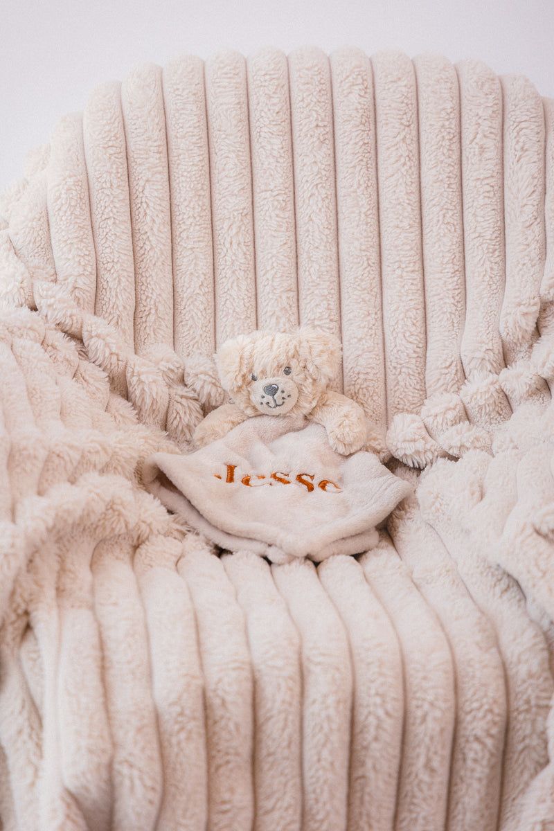 baby personalised puppy comforter | personalised puppy comfort blanket | embroidered puppy comforter for baby | soft puppy comfort toy