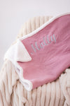 personalised knitted baby blanket | sherpa lined baby blanket | personalised unisex baby blanket | embroidered knitted baby blanket