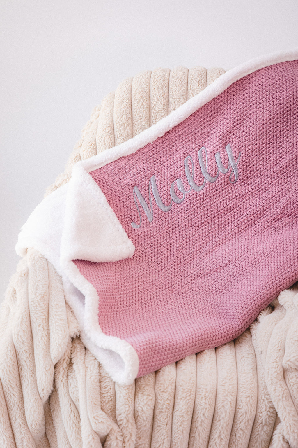 Babies personalised unisex knitted sherpa lined blankets