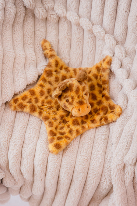 baby personalised recycled giraffe comforter | personalised giraffe comfort blanket | embroidered recycled giraffe comforter | sustainable baby giraffe comfort toy