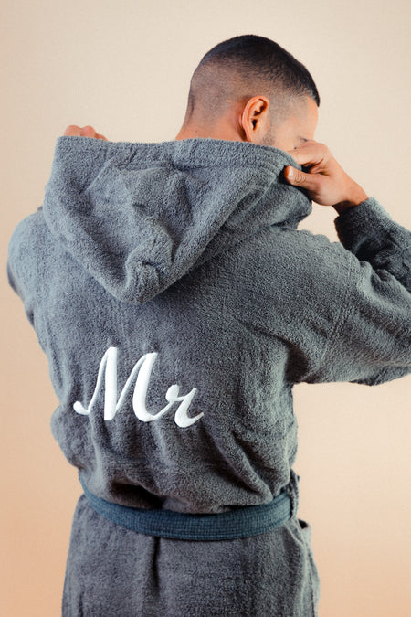 personalised Mr & Mrs Egyptian cotton towelling robes | personalised Mr & Mrs luxury cotton robes white