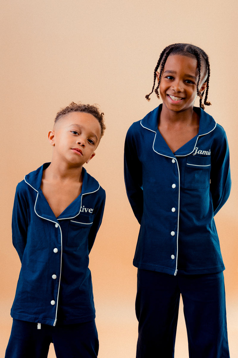 boys personalised jersey pyjamas | personalised long sleeve pyjama set for boys | boys cotton pyjama set | matching family jersey pyjamas