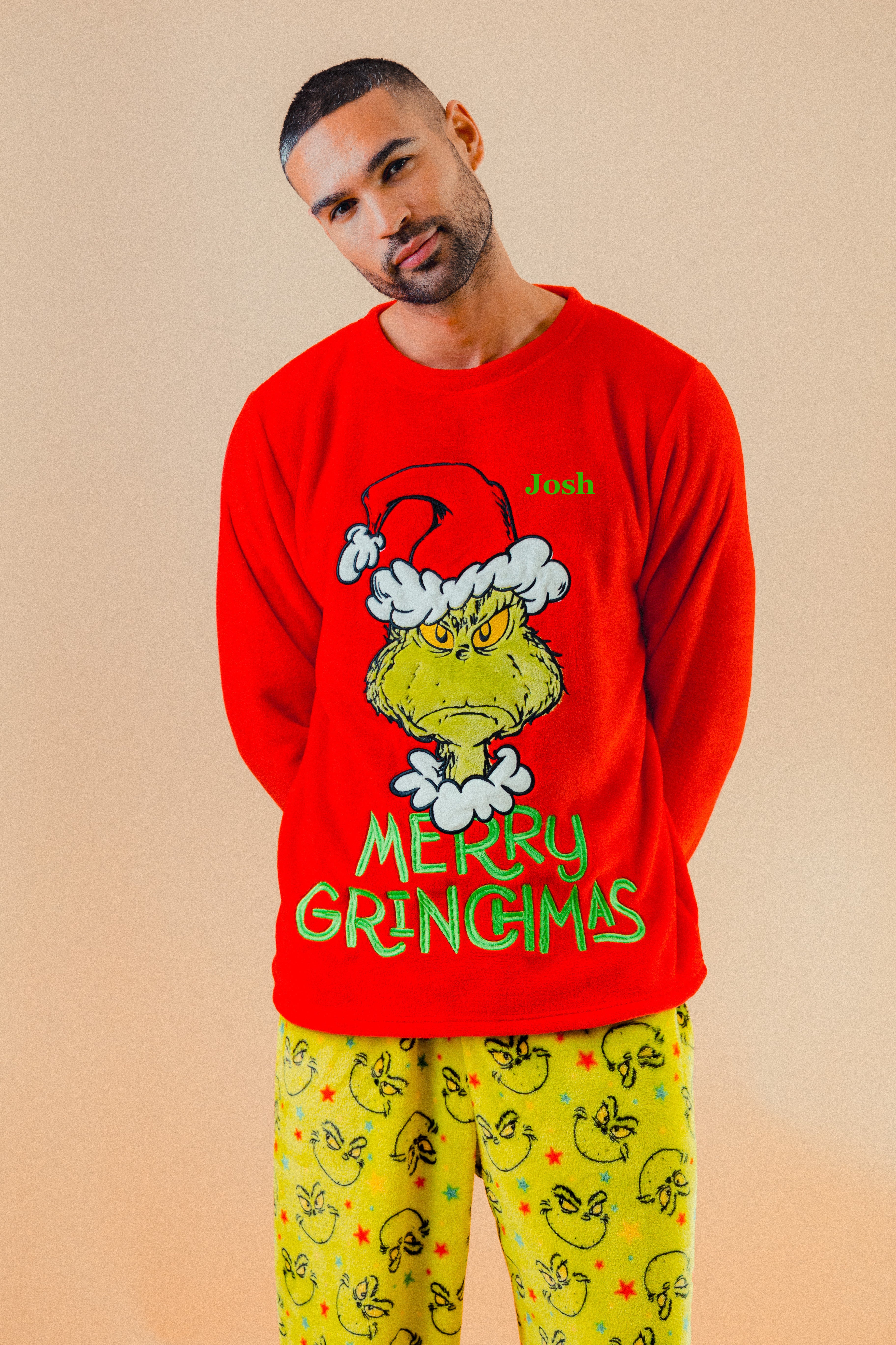 Mens personalised Christmas Grinch pyjamas