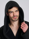 Here we have from the mens collection a personalised waffle material with Borg lining black dressing gown. You could have this embroidered with a name of your choice - embroidered in a white cotton. It has a Borg lined hood, two front pockets and a wrap around tie at the waist. What a great personalised gift such a great way to keep warm on the colder evenings. 