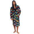 Mens gaming dressing gown personalised to the front with hood and pockets.  Adjustable waist tie and a black fleece soft hood lining. Colourful controller design the perfect personalised gift for the gamers! 