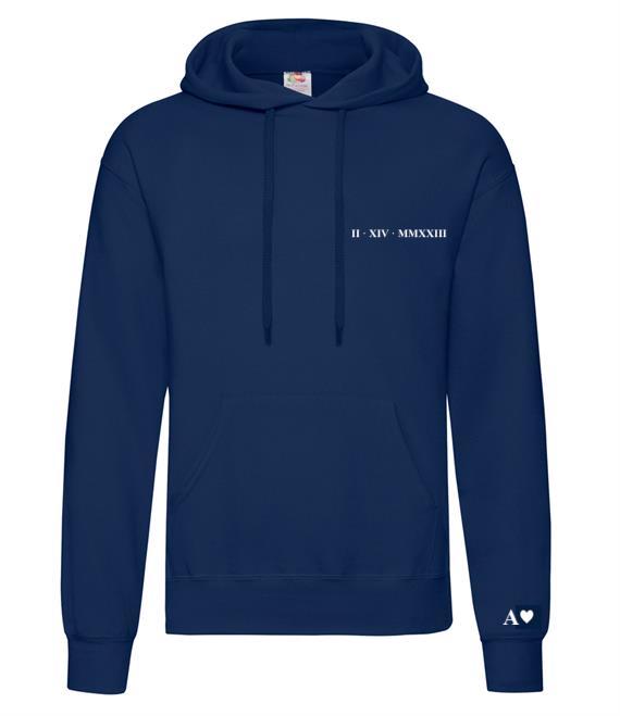 personalised men's Roman numerals hoodie | personalised over head hoodie with Roman numerals | embroidered Roman numerals hoodie for men