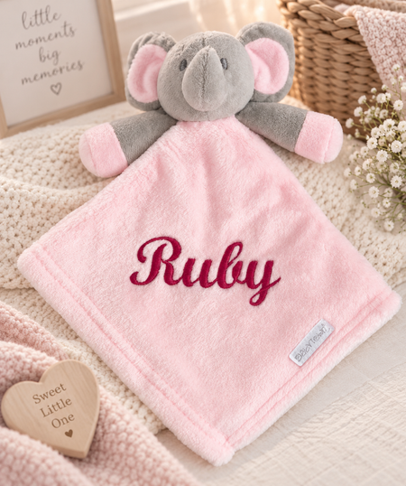 baby personalised elephant comforter | personalised elephant comfort blanket | embroidered elephant comforter for baby | elephant baby comfort toy