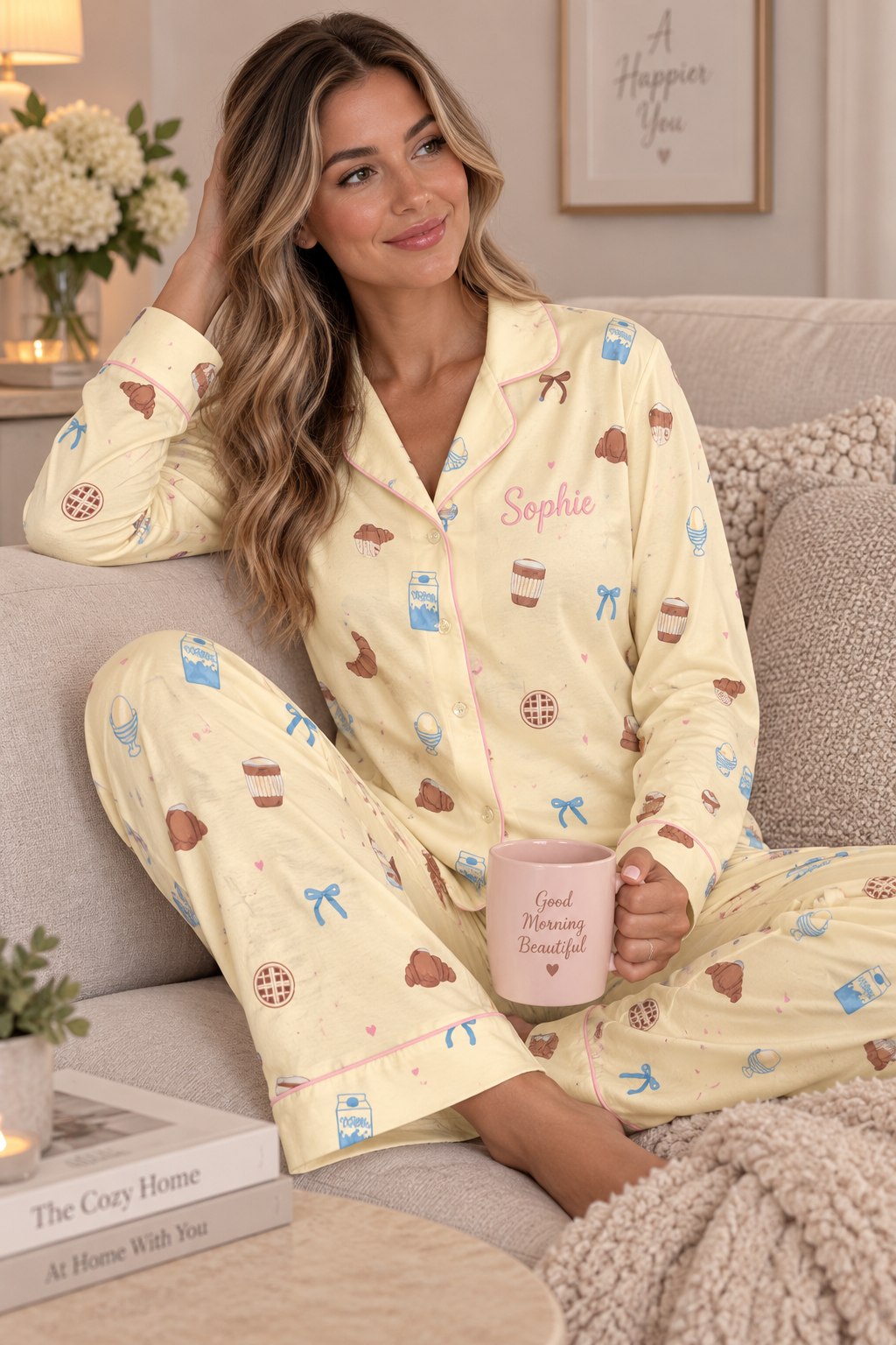 Pre-order- Personalised Long Sleeve Cafe Print Pyjama Set