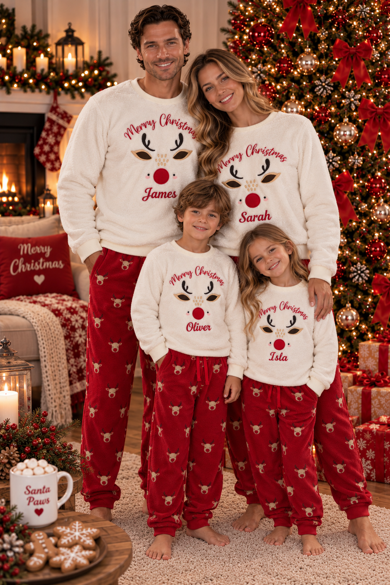 Pre-Order - Personalised Family Christmas Rudolph Fleece Pyjama Set