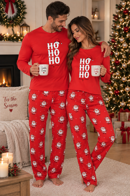 Personalised Couples HO HO HO Christmas Pyjama Set - Ladies