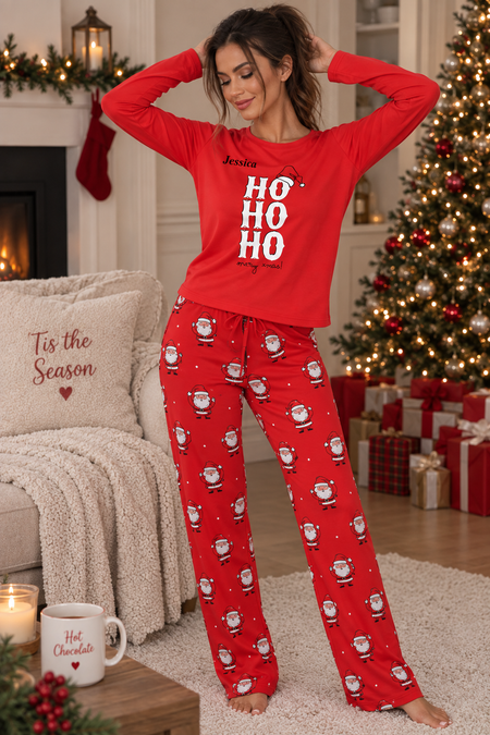 Personalised Couples HO HO HO Christmas Pyjama Set - Ladies