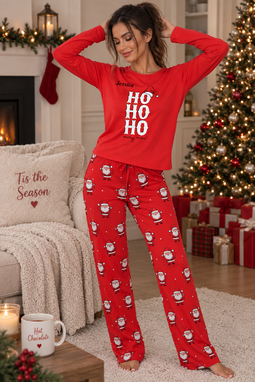 Personalised Couples HO HO HO Christmas Pyjama Set - Ladies