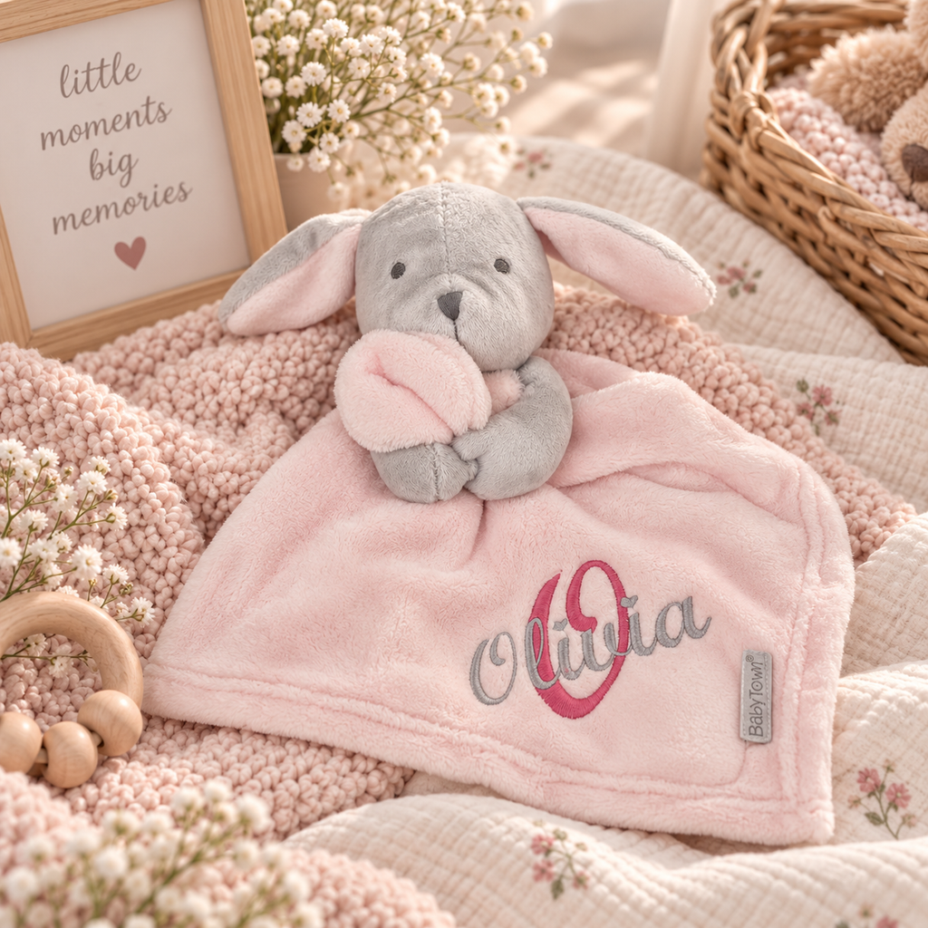 Personalised Big Initial Bunny Comforter – Baby Unisex