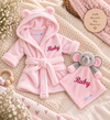 personalised baby dressing gown gift set | baby dressing gown and elephant comforter | personalised newborn gift set | embroidered baby robe and comforter