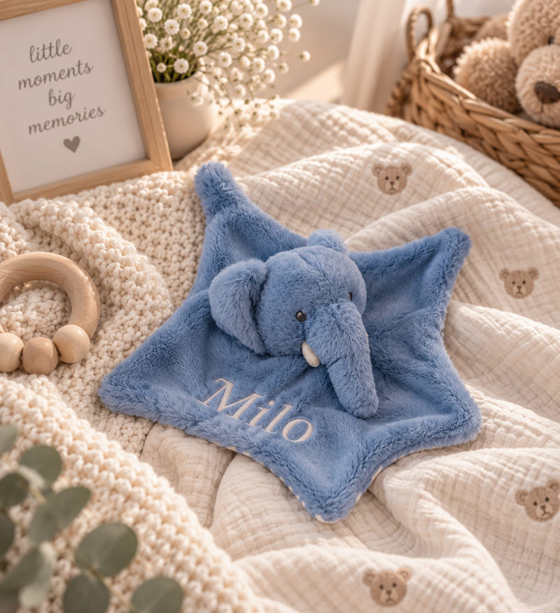 Personalised Recycled Elephant Comforter – Baby Unisex