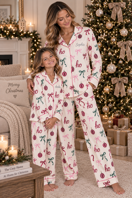 Pre-Order- Personalised Christmas Ribbon HoHoHo Pyjama Set