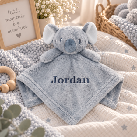 baby personalised koala comforter | personalised koala comfort blanket | embroidered koala comforter for baby | soft koala comfort toy