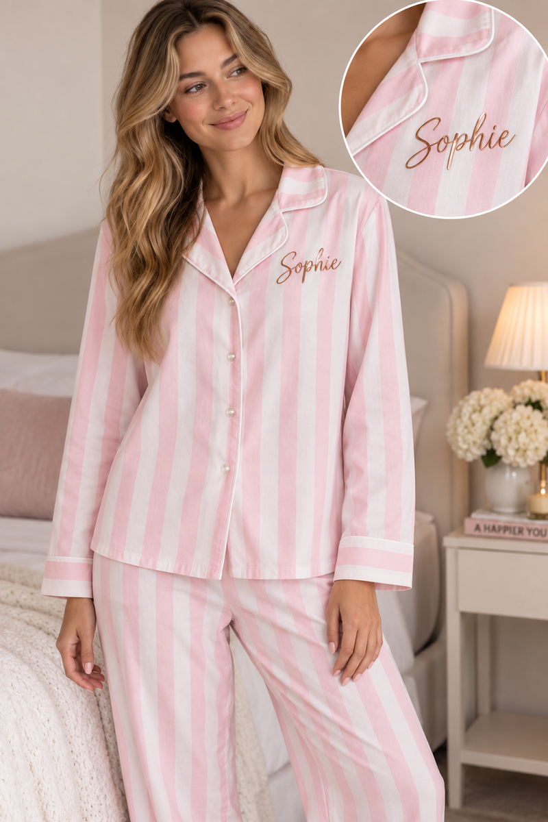 Pre-Order- Personalised Long Sleeve Stripe Pyjama Set
