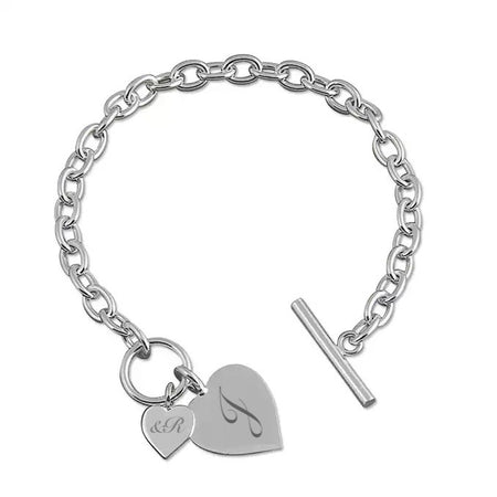 personalised luxury double heart bracelet | engraved double heart sterling silver bracelet | personalised thick chain heart bracelet | personalised silver double heart bracelet