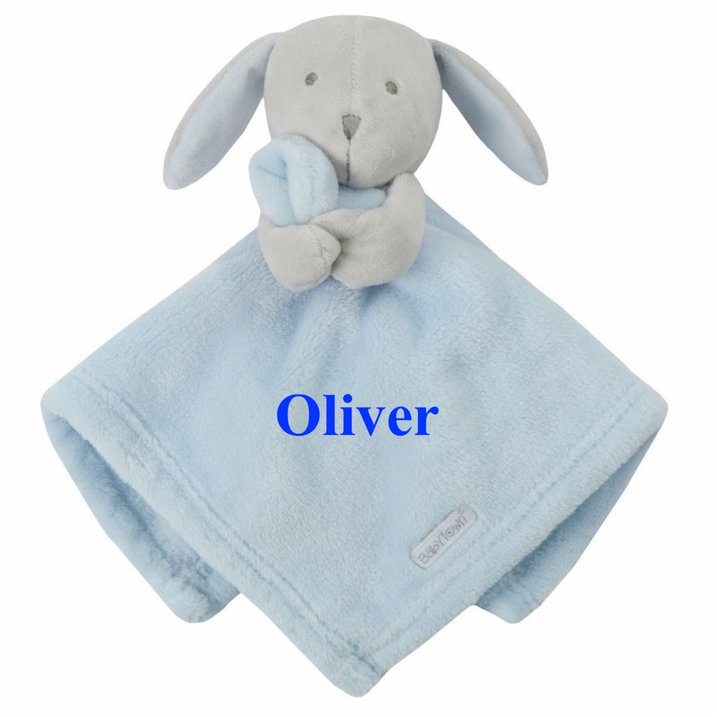 baby personalised big initial bunny comforter | personalised bunny comforter with initial | embroidered bunny comfort blanket | custom initial baby bunny comforter