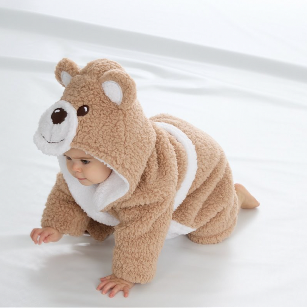 Babies unisex personalised Teddy Bear hooded Borg dressing gown