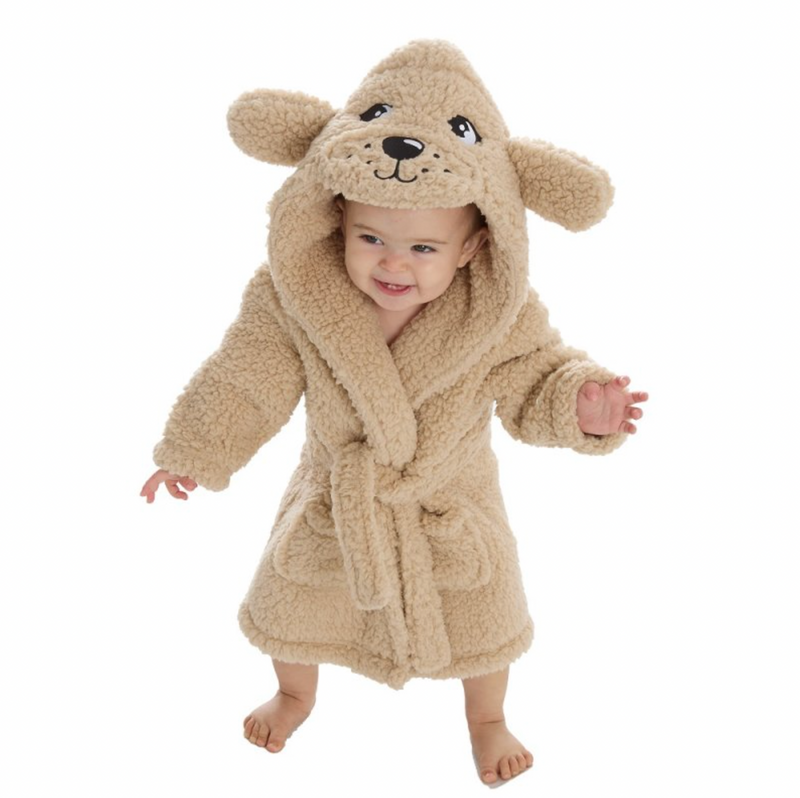 kids personalised puppy borg dressing gown | unisex puppy hooded dressing gown | personalised puppy robe for kids | embroidered puppy borg dressing gown