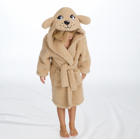 kids personalised puppy borg dressing gown | unisex puppy hooded dressing gown | personalised puppy robe for kids | embroidered puppy borg dressing gown
