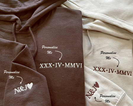 personalised men's Roman numerals hoodie | personalised over head hoodie with Roman numerals | embroidered Roman numerals hoodie for men