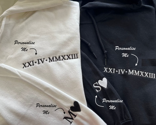 personalised anniversary hoodie | personalised Roman numeral hoodie | personalised embroidered couples hoodie