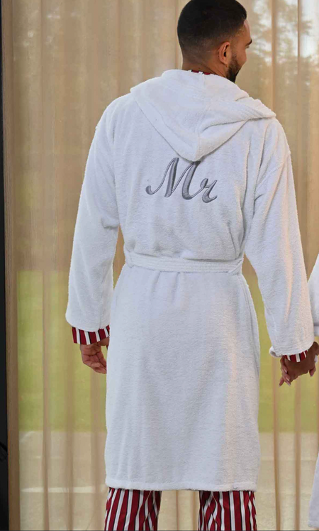 MR personalised luxury hooded terry towelling dressing gown | personalised men's Egyptian cotton dressing gown | personalised hooded towelling robe for men