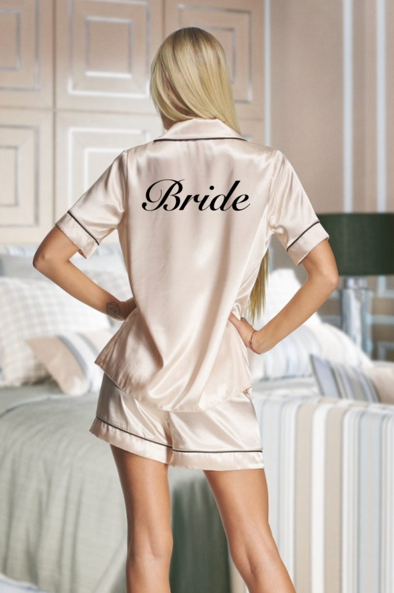 personalised bridal satin short pyjama set | personalised bridal satin pyjamas bride (change according to colour image)