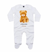 little cutie teddy bear personalised sleepsuit | personalised teddy bear baby sleepsuit | organic cotton baby sleepsuit | personalised newborn teddy sleepsuit