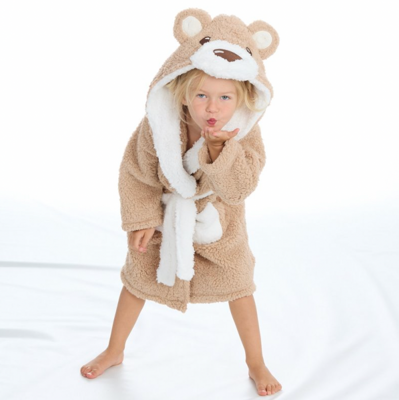 kids personalised teddy bear borg dressing gown | unisex teddy bear hooded dressing gown | personalised borg robe for kids | embroidered teddy bear dressing gown