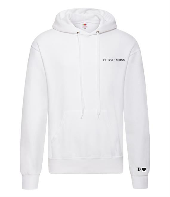 personalised anniversary hoodie | personalised Roman numeral hoodie | personalised embroidered couples hoodie