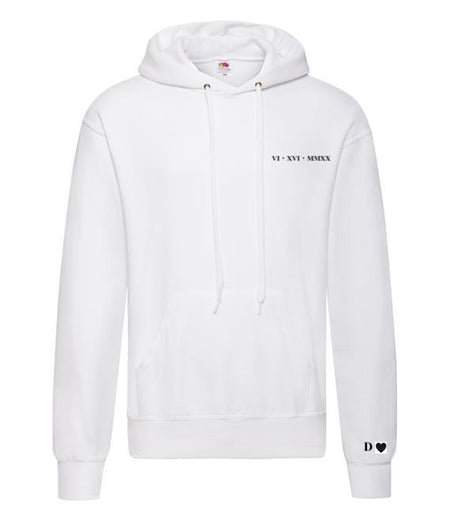 personalised men's Roman numerals hoodie | personalised over head hoodie with Roman numerals | embroidered Roman numerals hoodie for men