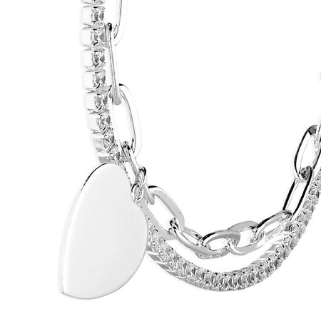 personalised tennis heart bracelet | cubic zirconia heart bracelet | engraved flat heart bracelet | sterling silver personalised tennis bracelet