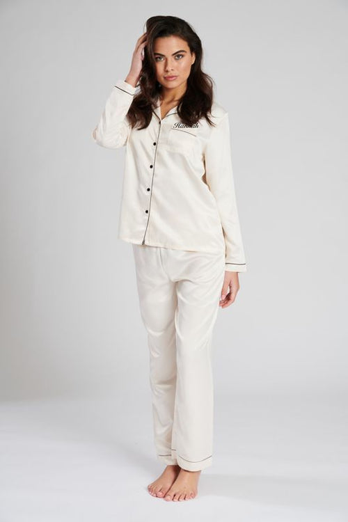 personalised bridal satin long pyjama set | personalised bridal satin pyjamas bride (change according to colour image)