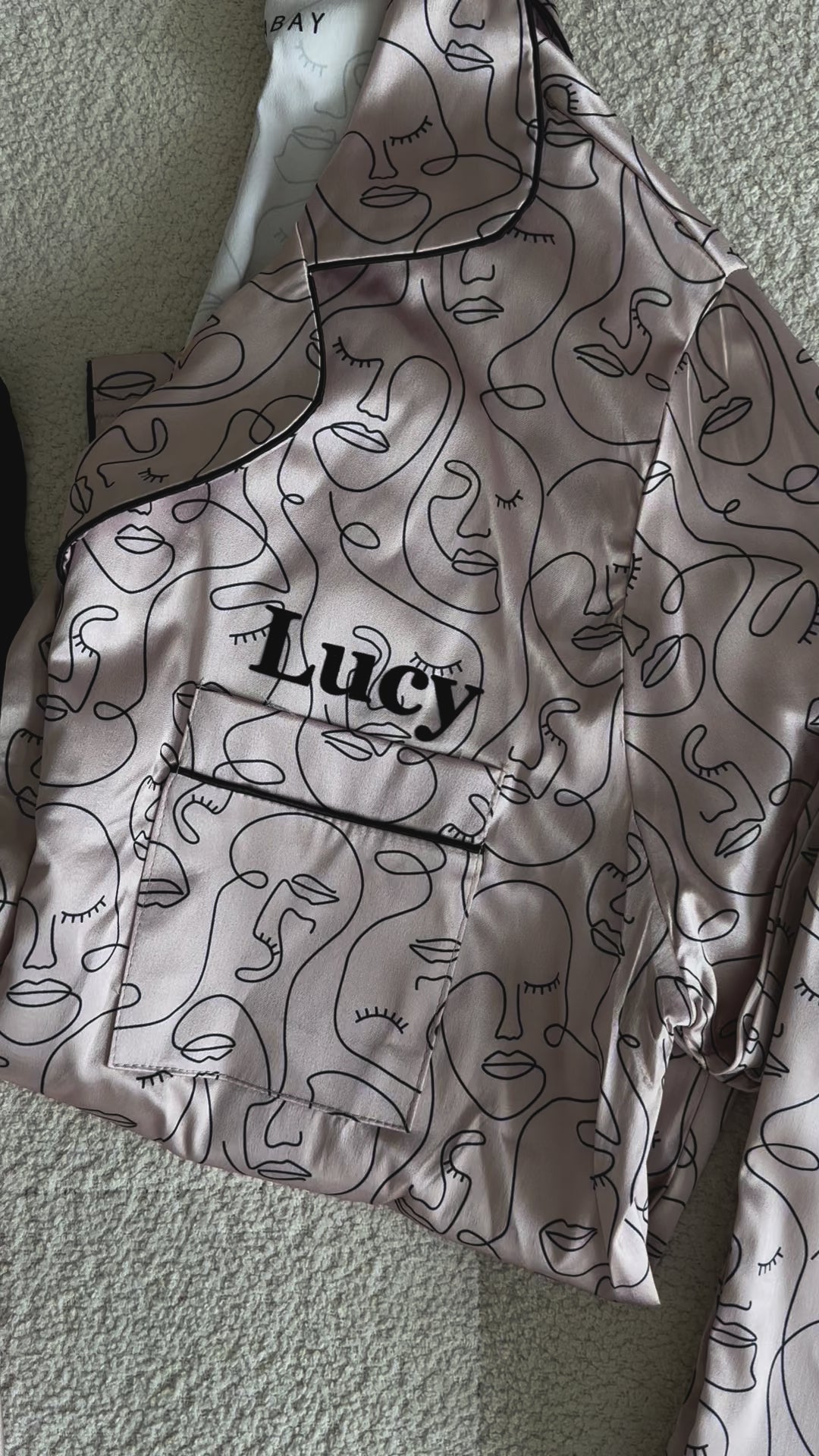 Ladies luxury face design satin long personalised pyjamas