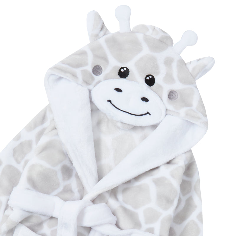 baby personalised giraffe hooded dressing gown | personalised giraffe dressing gown for baby | embroidered giraffe baby robe | unisex giraffe hooded bathrobe