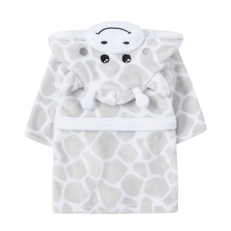 baby personalised giraffe hooded dressing gown | personalised giraffe dressing gown for baby | embroidered giraffe baby robe | unisex giraffe hooded bathrobe