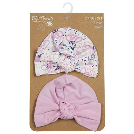 baby girl pack of 2 turban hats | cotton baby turban hat set | baby girl headwrap set | soft baby turban hats