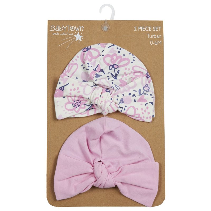 baby girl pack of 2 turban hats | cotton baby turban hat set | baby girl headwrap set | soft baby turban hats