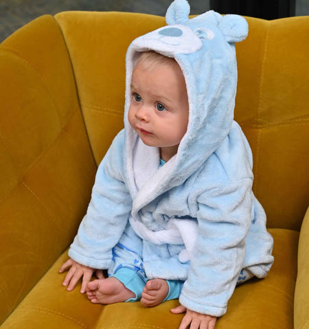 premium baby personalised teddy bear dressing gown | personalised teddy bear hooded robe for baby | luxury baby teddy dressing gown | embroidered teddy bear baby robe