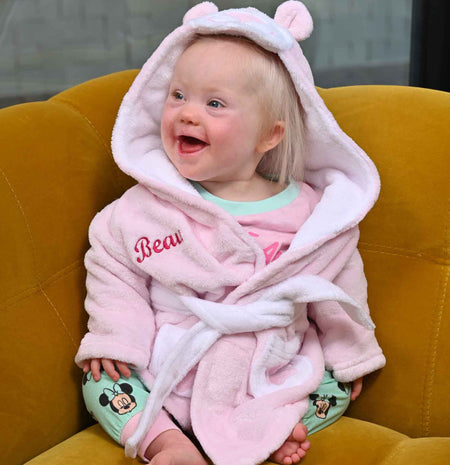premium baby personalised teddy bear dressing gown | personalised teddy bear hooded robe for baby | luxury baby teddy dressing gown | embroidered teddy bear baby robe
