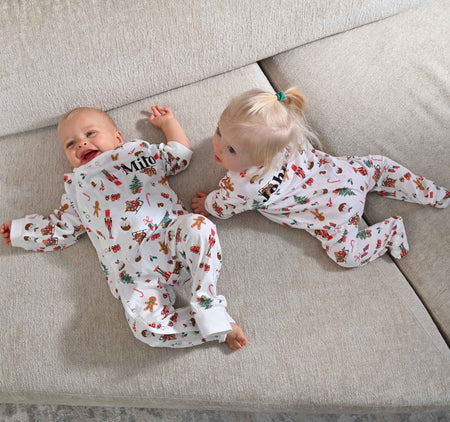 baby personalised Christmas themed sleepsuit | family matching Christmas baby sleepsuit | personalised festive baby sleepsuit | cotton Christmas sleepsuit for baby