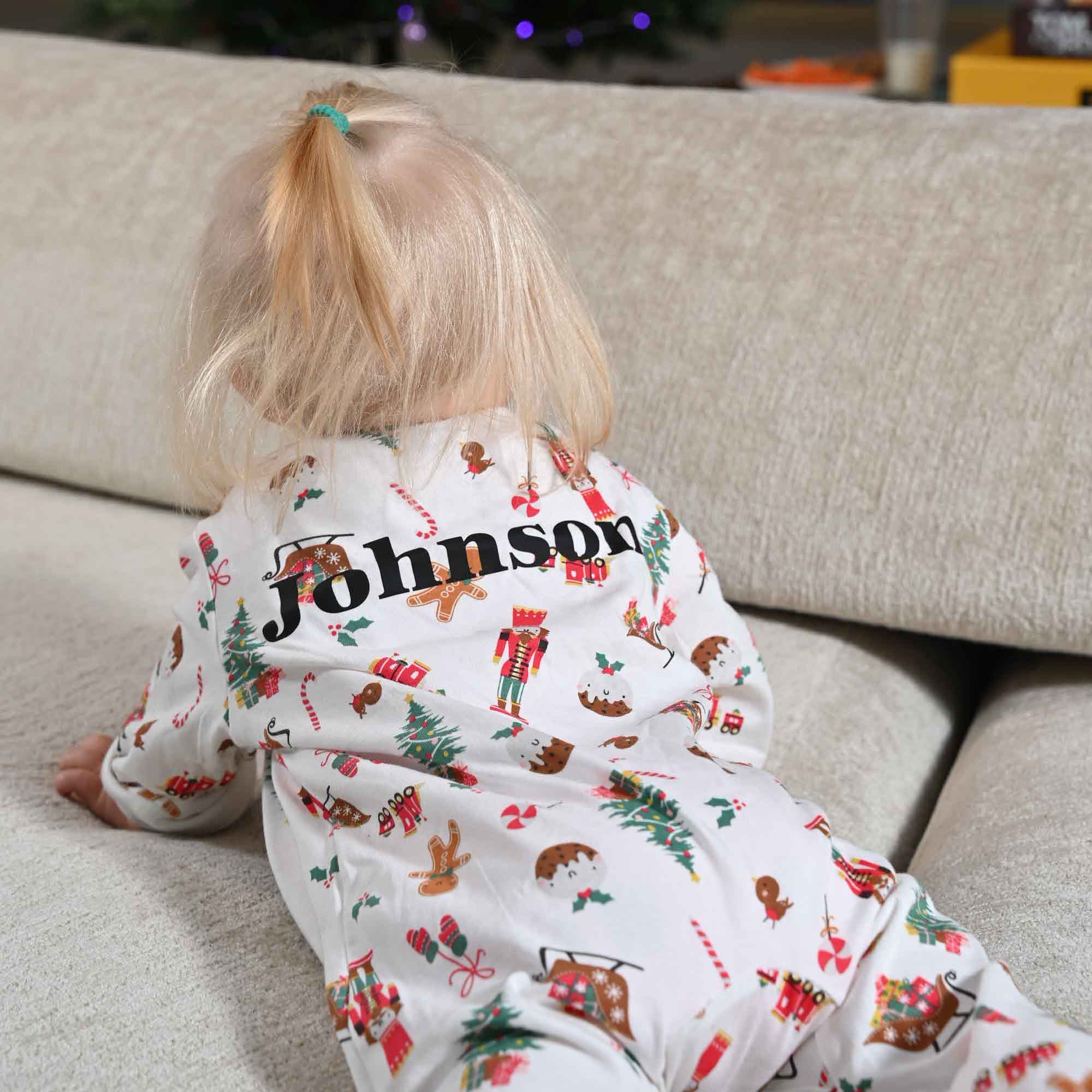 Babies unisex personalised family christmas themed sleepsuit