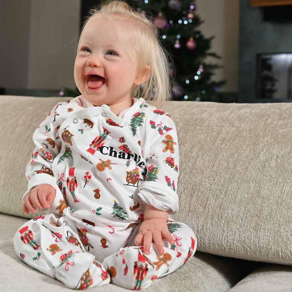 Babies unisex personalised family christmas themed sleepsuit