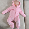 image of baby wearing pink personalised pram suit from Lulabay